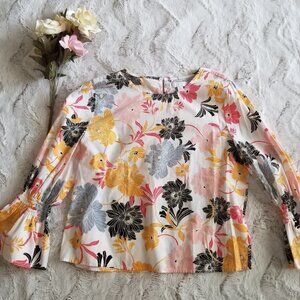 ✨️CL 14th & Union 100% Cotton Banded Cuff Floral Blouse Size S